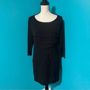 White House Black Market L Solid Black Tiered Ruffle Sheath Dress